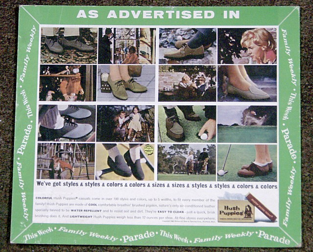 1963 Hush Puppies Shoes Cardboard Sign  